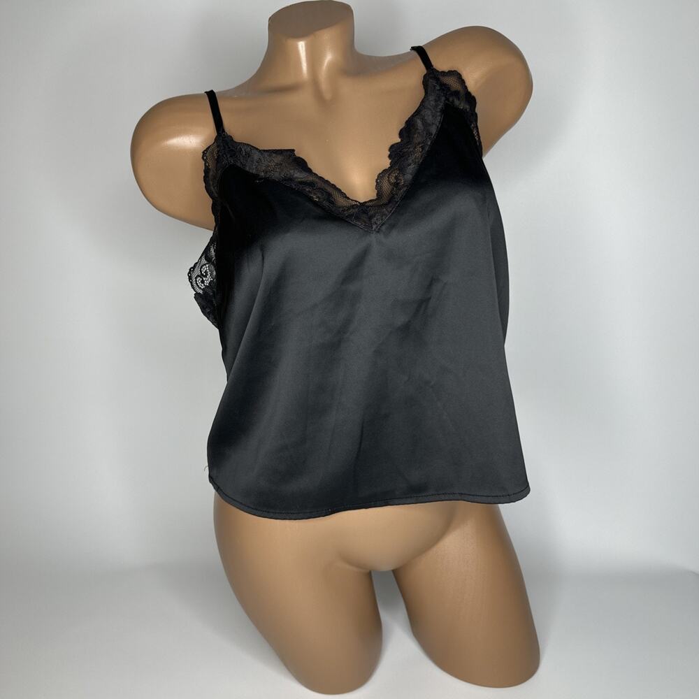 Forever 21 y2k Coquette Black Lace Satin Cami Top Size Medium Fairy Whimsigoth
